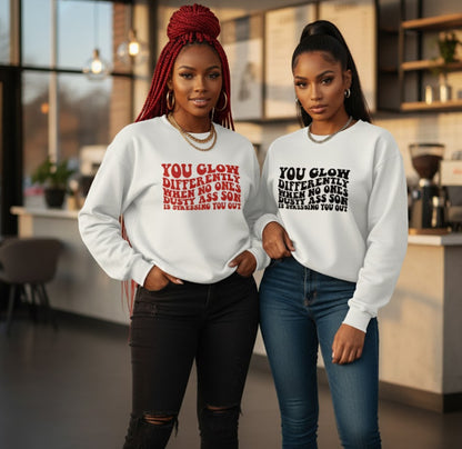 You Glow Differently" Empowerment Crewneck Sweatshirt | Red & Black Text Options